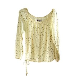 Jennifer Lopez Sheer Blouse -Top - Womens - Cream/Gold Polka Dots - Size: Small